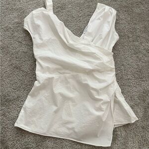 Altuzarra White Cotton Top asymmetrical v neck sleeveless blouse